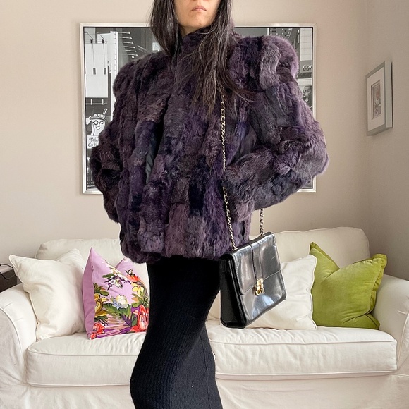 Purple rabbit fur short coat - Picture 3 of 16